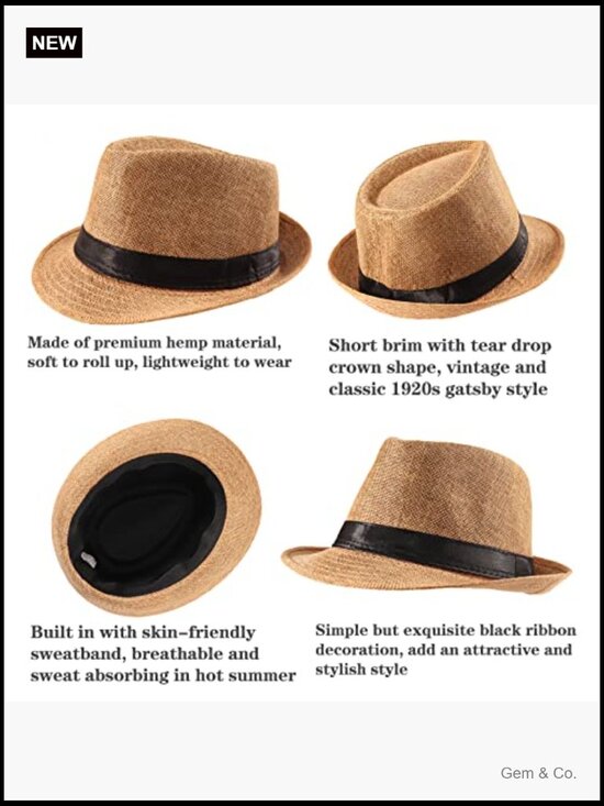 5 Pack Short Brim Fedora Classic Summer Beach Sun Hats Panama Cap Unisex main image 7
